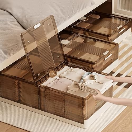 Niwugady Unterbett Aufbewahrungsbox Klappbar, 2er Set Unterbettkommoden mit Rollen Transparent Braun Bettkasten, Deckel, Clip-Verschlüssen, Aufbewahrung, Unterbettbox 100x25x50cm Niwugady Unterbett Aufbewahrungsbox Klappbar, 2er Set Unterbettkommoden mit Rollen Transparent Braun Bettkasten, Deckel, Clip-Verschlüssen, Aufbewahrung, Unterbettbox 100x25x50cm von Niwugady
