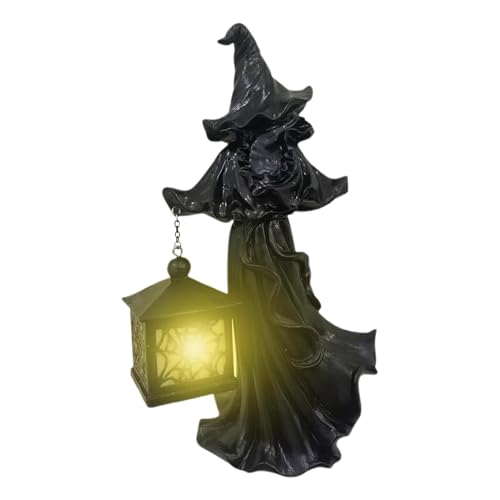 Nixiara Hexenfiguren Und Statuen - Halloween Hexenstatue, Harzskulptur | Dekorative Hexe Mit Laterne Für Tisch Herzstück, Kaminmantel, Schlafzimmerregal, Gartenterrasse, Wohnzimmerdekoration von Nixiara