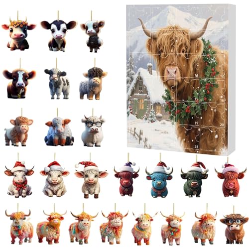 Nixiara Hochlandrind Adventskalender,24-Tägiger Weihnachts Kuh Schmuck Countdown Kalender - 2D Acryl Tieranhänger Für Kinder Und Erwachsene Als Partygeschenk Baumdekoration Auto Rückspiegel Nixiara Hochlandrind Adventskalender,24-Tägiger Weihnachts Kuh Schmuck Countdown Kalender - 2D Acryl Tieranhänger Für Kinder Und Erwachsene Als Partygeschenk Baumdekoration Auto Rückspiegel von Nixiara