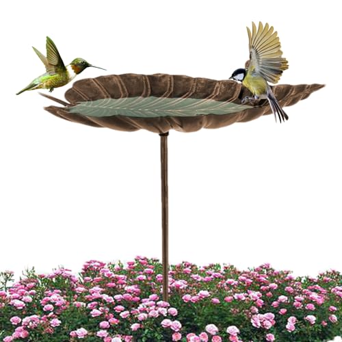 Nixiara Vogelbad - Stehendes Metall-Gartenvogelbad auf Stange - Blattförmiger Wasserspender zur Vogelbeobachtung für Kolibris, Sittiche und Vögel von Nixiara