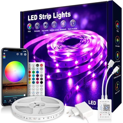 Nixtrve LED Strip 5m, LED Streifen Farbwechsel LED Band 5m Selbstklebend mit Fernbedienung und App, LED Lichterkette LED Beleuchtung für Zuhause, Küche, Party von Nixtrve