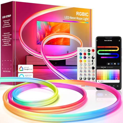Nixtrve Neon LED Strip 3m, RGB-IC Neon LED Streifen mit App-Steuerung, DIY Shape Design, Funktioniert mit Alexa, Segmentcontrol, Musik-Sync, LED Neon für Wohnzimmer, Schlafzimmer, Wand Deko von Nixtrve