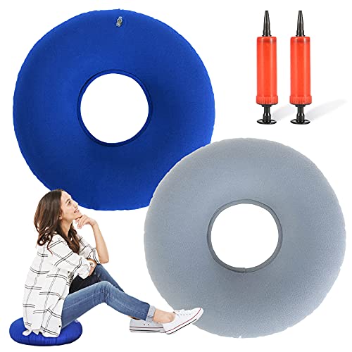 2 pcs Hämorrhoiden Sitzkissen Aufblasbares Orthopädisch Dekubitus-Kissen Rund Donut-Kissen Weich Sitzring mit 2 Pumpe für Bettwunden Hämorrhoiden Steibbeinschmerzen Rollstühle Schwangere 35cm von Nizirioo