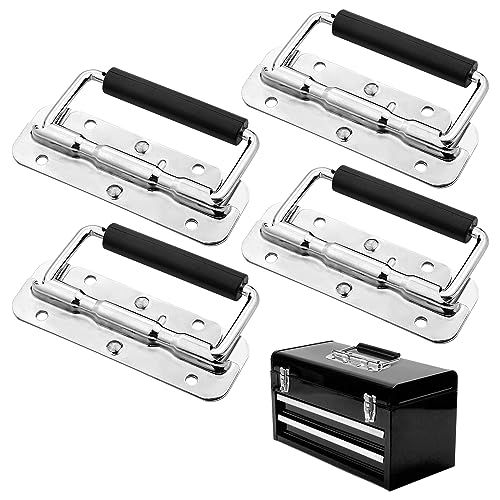 4 Pcs Gefedert Kistengriff, Hardware Boxen Griff, Edelstahl Kistengriff, 110 mm Klappgriffe Tragegriffe, Edelstahlbox Gefedert Kistengriff Feder Klappbar, Edelstahl Griff Tragegriff für Toolbox Tür von Nizirioo