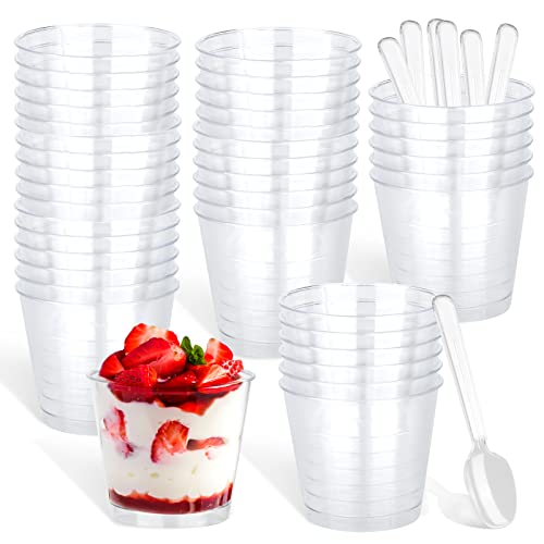 50 Pcs Desserttassen, 200ml Plastik Dessertbecher Mini Diy, Desserttasse Mit Löffeln, Dessertbechern Aus Kunststoff, Dessertschalen Set Plastik Wiederverwendbar Für Mousse, Pudding,eis,für Buffets von Nizirioo