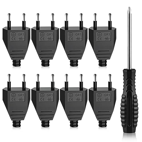 8 PCS Eurostecker Schwarz Flachstecker: Nizirioo Flacher Netzstecker mit 5mm Schraubendreher, 2.5 A 220 V-250 V Universell Stromstecker, Zweipoliger Stecker Nach Europäischem Standard für Stromkabel von Nizirioo