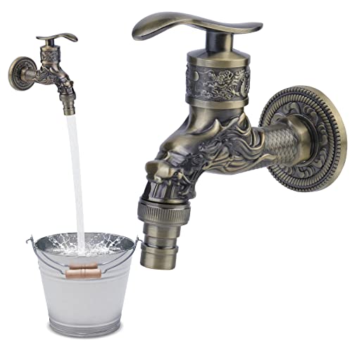 Nizirioo Antik Wasserhahn 1/2 Zoll Wandmontage - Drache Geschnitzt Vintage Messing für Badezimmer, Küche, Garten von Nizirioo