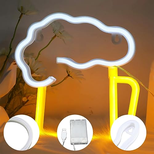 Bier Neon Schild LED Leuchtreklame: Nizirioo LED Neonlicht Zeichen 3D Licht Neon Sign Dekorative Wandleuchten, Batterie Oder USB Powered Weißes Gelbes Neonschild für Bier Bar Shop Festival Dekoration von Nizirioo