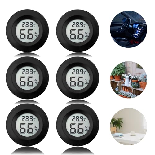 Digital Hygrometer Thermometer für Innenräume: Nizirioo 6 Pack LCD Mini Luftfeuchtigkeitsmesser, ℃/℉ Raumthermometer Mini Hygrometer für Gewächshaus Keller Babyzimmer, Schwarz Rund von Nizirioo