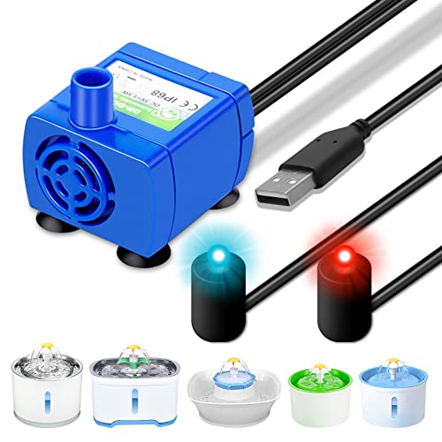 Ersatzpumpe Katzenbrunnen Wasserpumpen Katzenbrunnen Pumpe: Ultra Leise Springbrunnenpumpe mit LED Mini Wasserpumpen für Haustiere, Ersatzpumpe für Blumenkatzenbrunnen Tauchwasserpumpe von Nizirioo