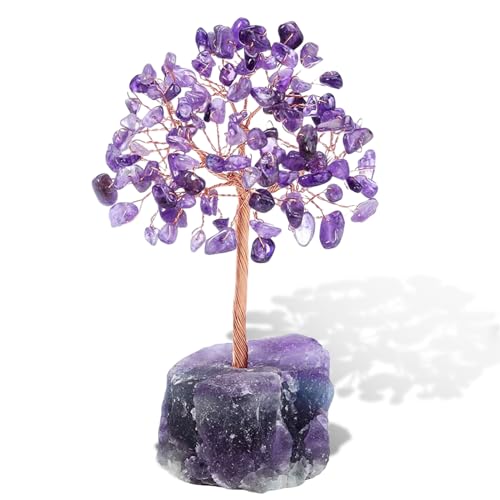 Feng Shui Baum Amethyst Kristallbaum: Nizirioo Kristalle Geldbaum Geldbaum aus natürliche Edelteine Handgefertigt Wire Wrap Trommelsteine Kristallbaum mit Achat Basis Büro Tisch Zimmer Dekoration von Nizirioo