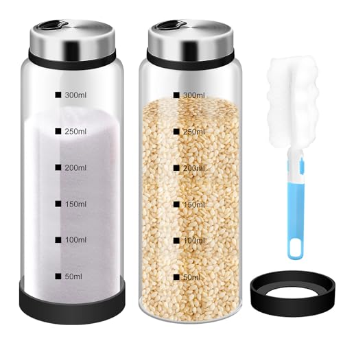 Gewürzstreuer Glas,Gewürzgläser,2 Stück Gewürzdosen Set,300 ML Gewürzbehälter Mit Bürste Und Antikollisionsring,Gewürzdosen Für Küche Für Gewürze,Grillen Im Freien,Kochen,Gewürze Aufbewahrung von Nizirioo