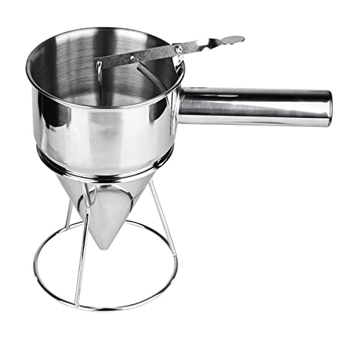 Kolbentrichter Pfannkuchen Teigspender, Nizirioo Edelstahl Teigportionierer Küchentrichter Fülltrichter Batter Trichter mit Rack, Backtrichter für Zuhause Küche Bäckerei Kuchen Desserts Kochwerkzeuge von Nizirioo