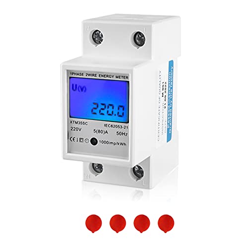 LCD Digitale Stromzähler Wechselstromzähler Hutschiene, 5(80) A 220V B Geeicht Wechselstromzähler Hutschiene KWh Zähler 1-phasiger 2-poliger 2P-DIN-Schienen-Stromzähler von Nizirioo