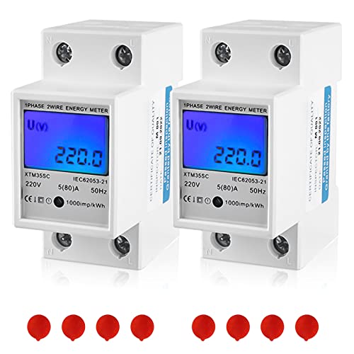 LCD Digitale Stromzähler Wechselstromzähler Hutschiene: 2 Stück LCD Digitale Stromzähler 5(80) A 220V - Wechselstromzähler Hutschiene KWh Zähler 1-phasiger 2-poliger 2P-DIN-Schienen-Stromzähler von Nizirioo