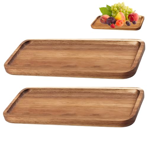 Nizirioo 2 Stück Holztablett Rechteckig Serviertablett Holz, Serviertablett Holz Tablett Hölzerne Servierplatten Tablett Aus Holz Servierbrett Holzbrett Tischtablett Schminktisch Für Obst Snacks von Nizirioo