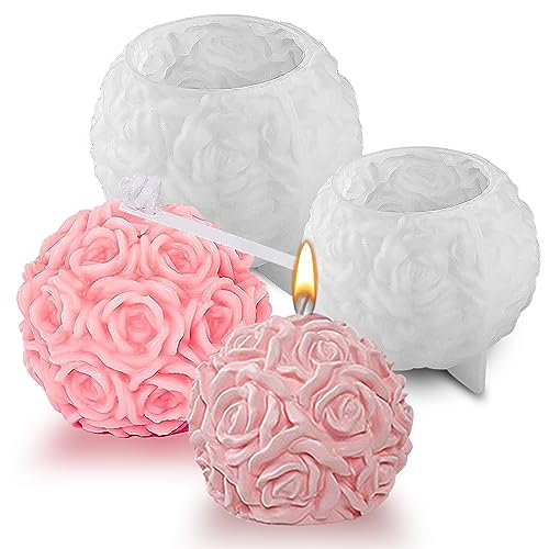 Nizirioo 2 Stück Kerzenform Silikon, Rosenkugel Kerzenform Blumen Kerzen Silikonform Diy Silikonform Kerzen Rose Kerzenformen Zum Gießen Für Duftkerze Valentinstag Dekorative Ornamente (Rose) von Nizirioo