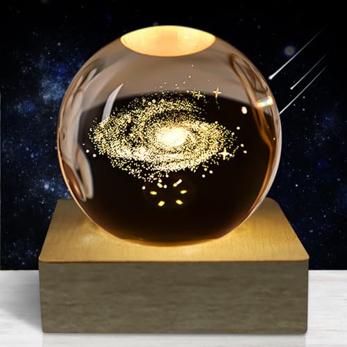 Nizirioo 3D Kristallkugel Nachtlicht mit Ständer 3D Kristall Planet Milchstraße Modell,USB 3D Kristallkugel Nachtlicht mit Ständer,60 mm Glaskugel Geschenk für Weihnachten Thanksgiving Geburtstag von Nizirioo