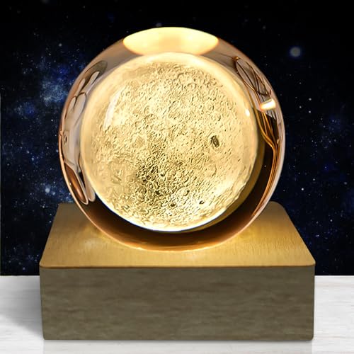 Nizirioo 3D Kristallkugel Nachtlicht mit Ständer 3D Kristall Planet Mondmodell,USB 3D Kristallkugel Nachtlicht mit Ständer,60 mm Glaskugel Geschenk für Weihnachten Thanksgiving Geburtstag von Nizirioo
