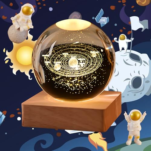 Nizirioo 3D Kristallkugel Nachtlicht mit Ständer 3D Kristall Planet Sonnensystem Modell,USB 3D Kristallkugel Nachtlicht mit Ständer,60 mm Glaskugel Geschenk für Weihnachten Thanksgiving Geburtstag von Nizirioo