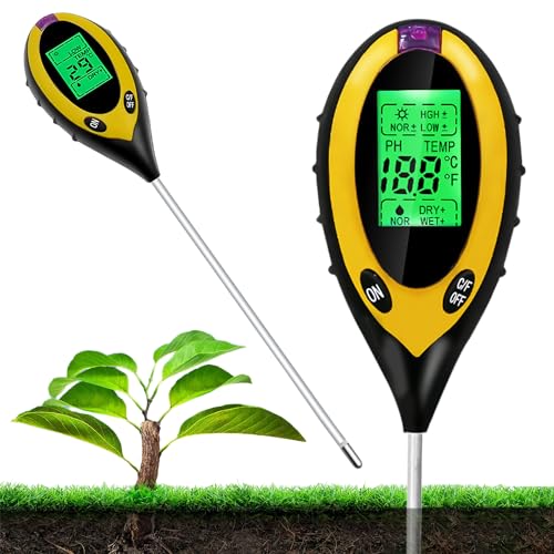 Nizirioo 4 in 1 Bodenmessgerät, Boden-pH-Meter mit Hintergrundbeleuchtung & Feuchtigkeit & Temperatur & Sonnenlicht, Bodentester für Gartenarbeit, Rasen, Bauernhof(Batterien Nicht Enthalten) von Nizirioo