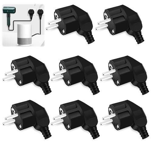 Nizirioo 8 Stück Schuko Stecker: 230v Stecker, Schuko Stecker Aussenbereich, Schutzkontakt-Stecker mit Knickschutztülle, Winkelstecker Aussen Wasserdicht für den Außenbereich Geeignet (Schwarz) von Nizirioo