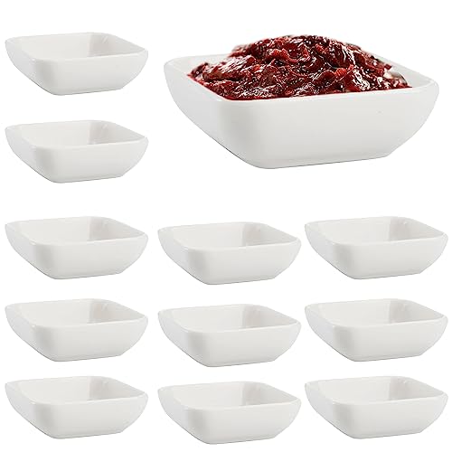 Nizirioo Dip Schälchen Saucenschälchen Quadratisch Dipschälchen 12-teilig Set Dip Schüsseln Dessertschalen, 7,3 x 2,7cm Weiße Sushi Schälchen für Snack Sushi Sojasauce Saucen, Beilagen und Frucht von Nizirioo