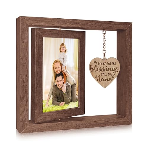 Nizirioo Doppelseitigen Fotorahmen Drehen Holz Bilderrahmen Holz Drehender Fotorahmen mit Herz Deko für Schreibtisch Familie Hochzeit Geschenke Familie Deko Wohnzimmer Hält 2 Fotos 15x10cm (Braun) von Nizirioo