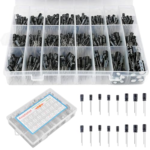 Nizirioo Elektrolytkondensator Set, 24 Wert 630 Stück Elektrolytkondensator Sortiment Kit von 10uF Bis 2200uF 10V 16V 25V 50V, Aluminium Capacitor Kit mit Aufbewahrungsbox von Nizirioo