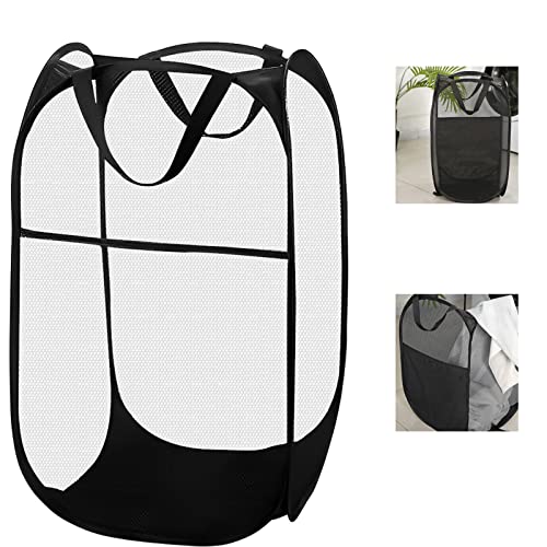 Nizirioo Faltbarer Wäschekorb Netzstoff Ablagekorb: Schwarz Pop-up Faltbarer Laundry Baskets, Ablagekorb Eimer Runde Lagerung Kompatibel mit Griffen, Kinder Wäschekorb für Home Organizer Kinderzimmer von Nizirioo