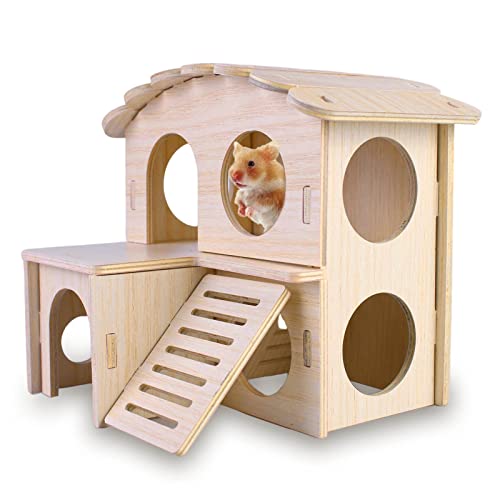 Nizirioo Holz Hamsterhaus, Holzhaus Für Hamster, Holzhaus Klein, Hamster Eckhaus, Hamsterhaus Ecketage Dekor Zubehör DIY Hamster Spielzeug Für Zwerghamster, Rennmäuse, Degus, Stachelmäuse von Nizirioo