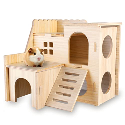 Nizirioo Holz Hamsterhaus, Holzhaus Für Hamster, Holzhaus Klein, Hamster Eckhaus, Hamsterhaus Ecketage Dekor Zubehör DIY Hamster Spielzeug Für Zwerghamster, Rennmäuse, Degus, Stachelmäuse von Nizirioo