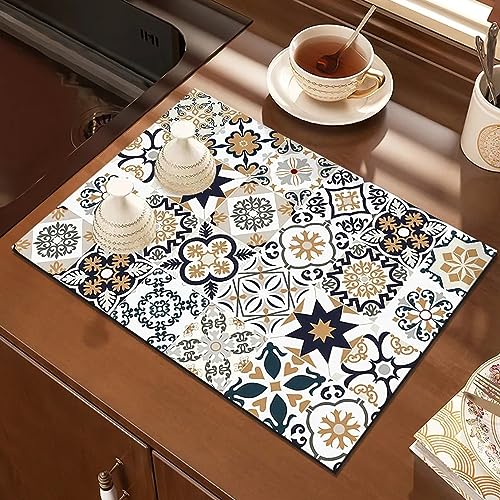 Nizirioo Kaffeemaschine Abtropfmatte 60cm x 40cm: Retro-Boho Stil Geschirr Unterlage, Kaffeemaschine Saugstarke Trockenmatte, Gummi rutschfeste, Abtropfmatte für Küche Kaffeevollautomat Mikrowelle von Nizirioo