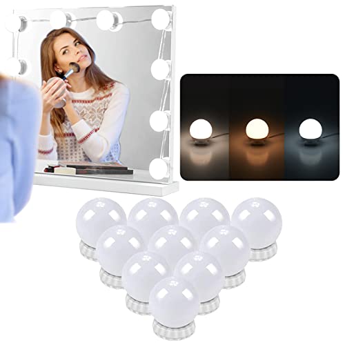 Nizirioo LED Spiegelleuchte Dimmbar Hollywood Lichter: 10 LED Lampen für Schminklicht mit 3 Farbe und 10 Dimmbar, USB Wiederaufladbar Spiegelleuchte für Schminktisch Bad Kosmetikspiegel Beleuchtung, von Nizirioo