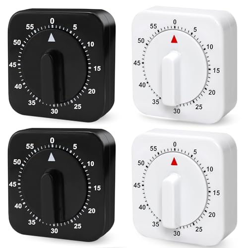 Nizirioo Mechanischer Küchentimer Kurzzeitmesser Analoger: 4 Stück Eieruhr 60 Minuten Mechanischer Küchentimer, Kurzzeitwecker Funktion für Haushalt Kochen Sport Studieren(Weiß*2, Schwarz*2) von Nizirioo