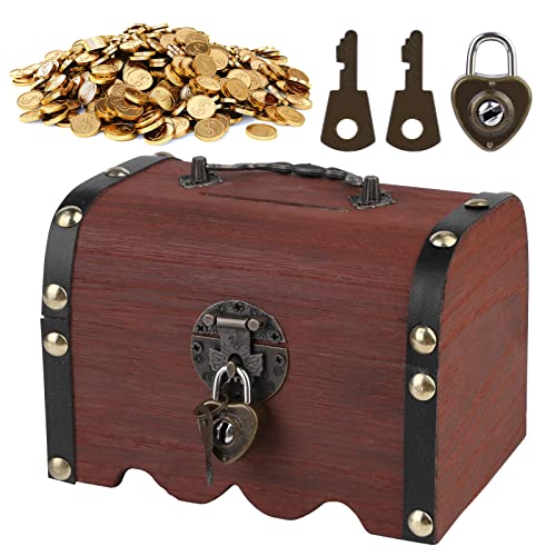 Nizirioo Schatztruhe - Schatzkiste Holz Vintage Schatztruhe Klein Piratenschatztruhe, Schmuckkästchen mit Deckel Schatztruhe Kindergeburtstag, Spardose mit Schloss, Handgemacht Geschenk von Nizirioo