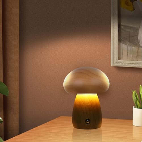 Nizirioo USB-Pilzlampe Pilzlampe für Schlafzimmer Pilz-Tischlampe Nachtlicht Tragbare Nachttischlampe mit USB-Aufladung 3 Leuchtmodi Helligkeit Einstellbar Pilz-Tischlampe für Heimdekoration(Buche) von Nizirioo