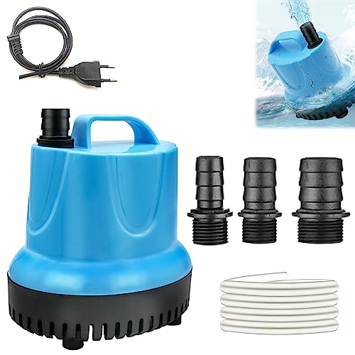 Nizirioo Ultra Leise Klein Tauchpumpe: 20W 1500L/H Aquarium Pumpe mit 3 Düse & 1,5 m Schlauch, Wasserpumpe Aquarium Tauchpumpe Springbrunnen Pumpe für Aquarium, Garten, Brunnen, Teich(Blau) von Nizirioo