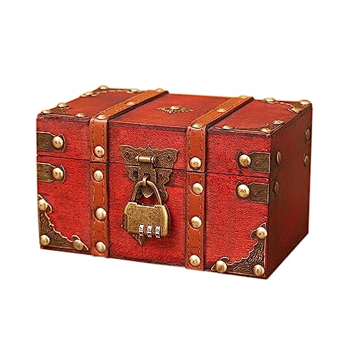 Nizirioo Vintage Holz Schatztruhe mit Zahlenschloss: Vintage Schatztruhe Klein Piratenschatztruhe, Schmuckkästchen mit Deckel Schatztruhe Kindergeburtstag, Spardose mit Schloss, Handgemacht Geschenk von Nizirioo