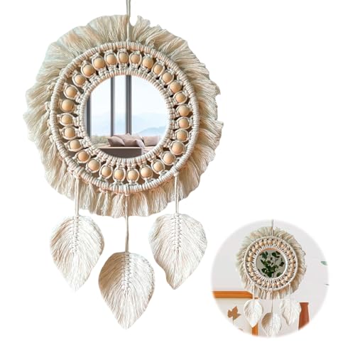 Nizirioo Wandbehang Dekorativer Spiegel mit Gewebten Fransen,Quaste Spiegel Wandbehang,Wandbehang Dekorativer Spiegel mit Gewebten Fransen,Tassel Mirror Handgefertigte Wandspiegel Für Und Room Decor von Nizirioo