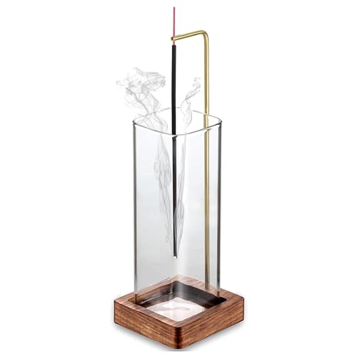 Räucherstäbchenhalter Umgedrehter Räuchergefäß Holz Räucherstäbchenhalter: Nizirioo Räucherstäbchenhalter Holz mit Abnehmbarer Glasflasche Aschefänger, Räucherstäbchenhalter für Zen Yoga Meditation von Nizirioo