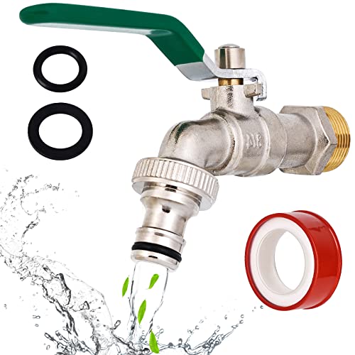 Wasserhahn Garten Premium Wasserhahn 3/4 Zoll: Kugelhahn aus Messing inkl. 2 Schlauchanschlüssen & Dichtband, Frostsicherer Wasserhahn für Garten, Waschmaschine, Zuhause oder Industrie (Grün) von Nizirioo