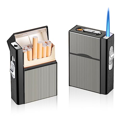 Zigarettenetui mit Feuerzeug Aluminium Zigarettenbox: Winddichtes Feuerzeug Gasfeuerzeug Sturmfeuerzeug Kann 20 Fassen, USB Laden (Verkauft ohne Gas) von Nizirioo