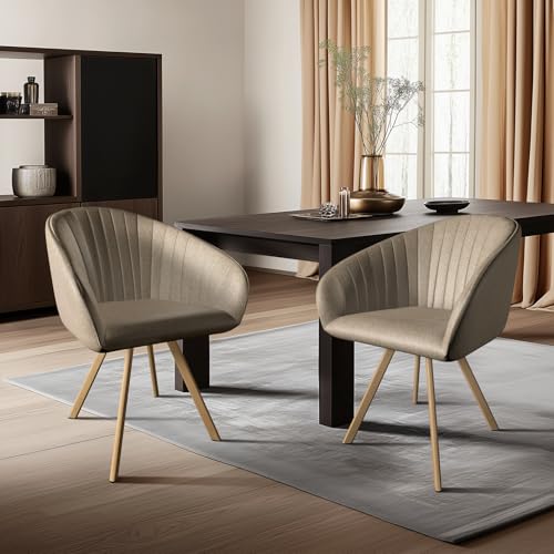 Nizzenithal 2er-Set Drehbare Esszimmerstühle – Modern Gepolsterte Stühle mit Lehne & Metallbeinen in Holzoptik, Beige Akzentstühle für Esszimmer, Wohnzimmer, Büro von Nizzenithal