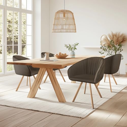 Nizzenithal 4er Set Esszimmerstühle Drehstuhl - Moderne Polsterstühle mit Rückenlehne und Metallbeinen, Holzoptik, Braune Akzentstühle für Esszimmer, Wohnzimmer, Büro von Nizzenithal