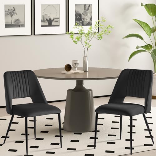 Nizzenithal Esszimmerstühle aus Samt 2er Set, Mid Century Modern Gepolsterte Esszimmerstühle mit Metallbeinen, Moderne Sitzgelegenheiten für Küche, Schlafzimmer, Wohnzimmer Schwarz von Nizzenithal