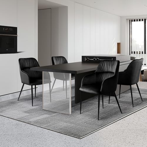 Nizzenithal Esszimmerstühle mit dickem Samtstoff gepolsterter Sitz, Metallbeinen, Armlehnen und Rückenlehne Eckstuhl für Lounge Wohnzimmer(Schwarz,4) von Nizzenithal