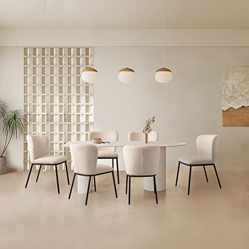 Nizzenithal Gepolsterte Küchenstühle 6er-Set, Mid Century Modern Esszimmerstühle Cord, Beige von Nizzenithal