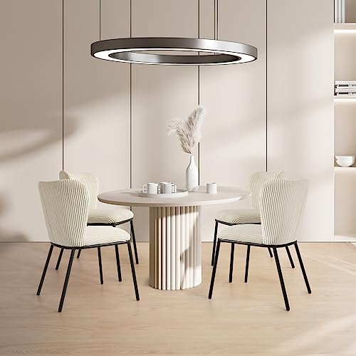 Nizzenithal Moderne Esszimmerstühle, 4er-Set, gepolsterte Freizeitstühle mit Cord-Akzent und mittlerer Rückenlehne für Wohnzimmer/Esszimmer, Beige von Nizzenithal