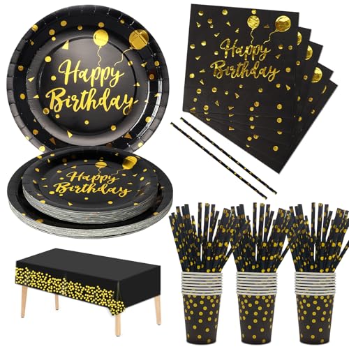 Nkaiso Partygeschirr Kindergeburtstag, 121 Pieces Schwarzesgold Partygeschirr Set mit Pappteller Becher Servietten Geburtstag Mädchen Geburtstagsdeko für Party Geburtstag -24 Gäste Nkaiso Partygeschirr Kindergeburtstag, 121 Pieces Schwarzesgold Partygeschirr Set mit Pappteller Becher Servietten Geburtstag Mädchen Geburtstagsdeko für Party Geburtstag -24 Gäste von Nkaiso